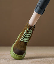 Stylish Green Lace Up Splicing Suede Platform Boots