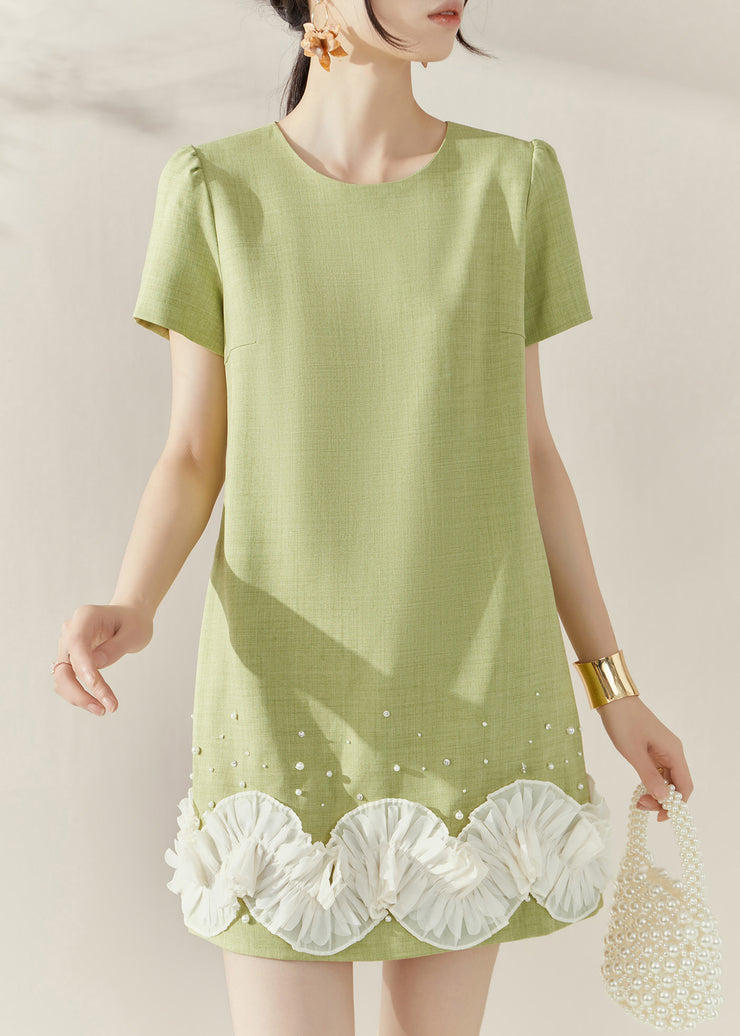 Stylish Green O-Neck Floral Mid Dresses Short Sleeve