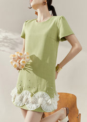 Stylish Green O-Neck Floral Mid Dresses Short Sleeve