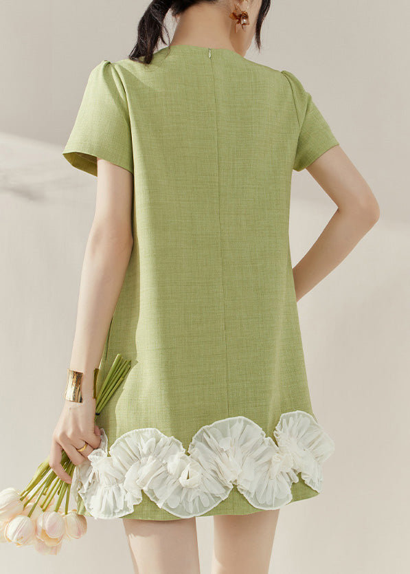 Stylish Green O-Neck Floral Mid Dresses Short Sleeve