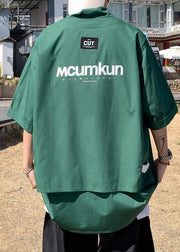 Stylish Green Oversized Patchwork Cotton Mens Compression Shirt Half Sleeve