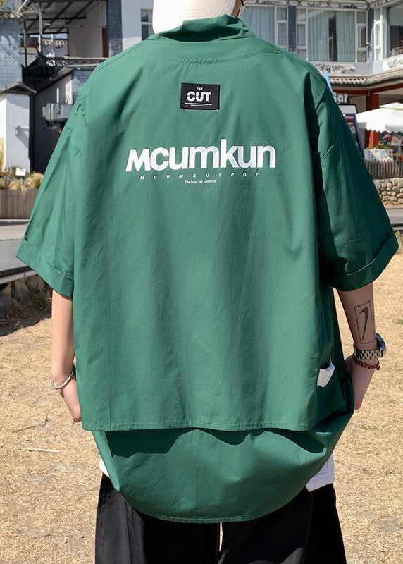 Stylish Green Oversized Patchwork Cotton Mens Compression Shirt Half Sleeve