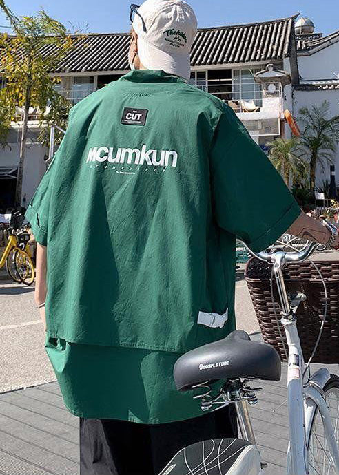 Stylish Green Oversized Patchwork Cotton Mens Compression Shirt Half Sleeve