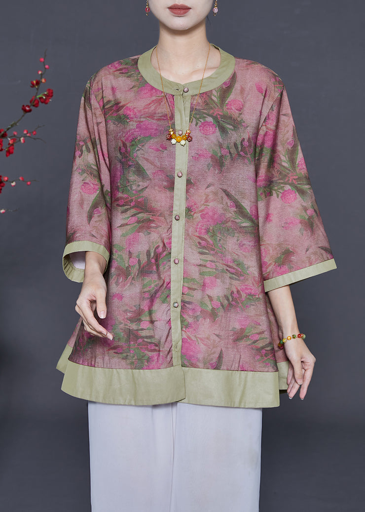 Stylish Green Oversized Print Cotton Top Bracelet Sleeve