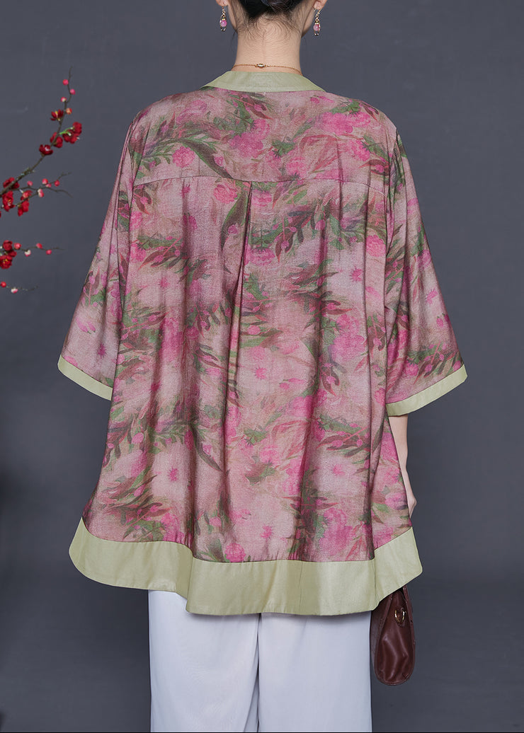 Stylish Green Oversized Print Cotton Top Bracelet Sleeve