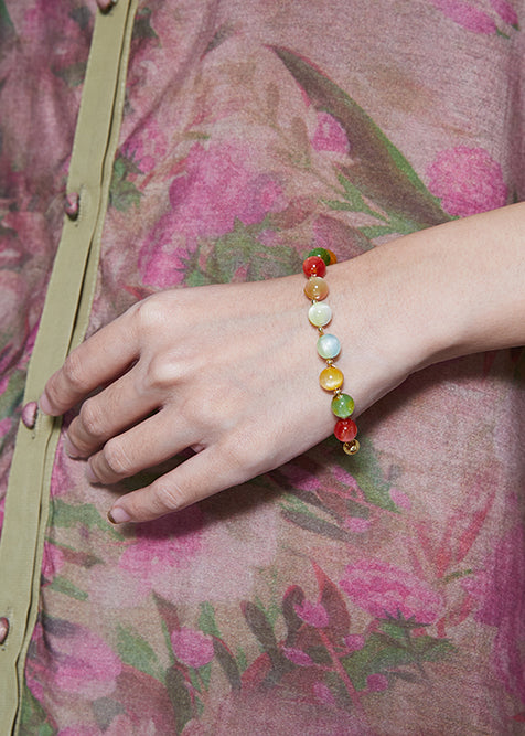 Stylish Green Oversized Print Cotton Top Bracelet Sleeve