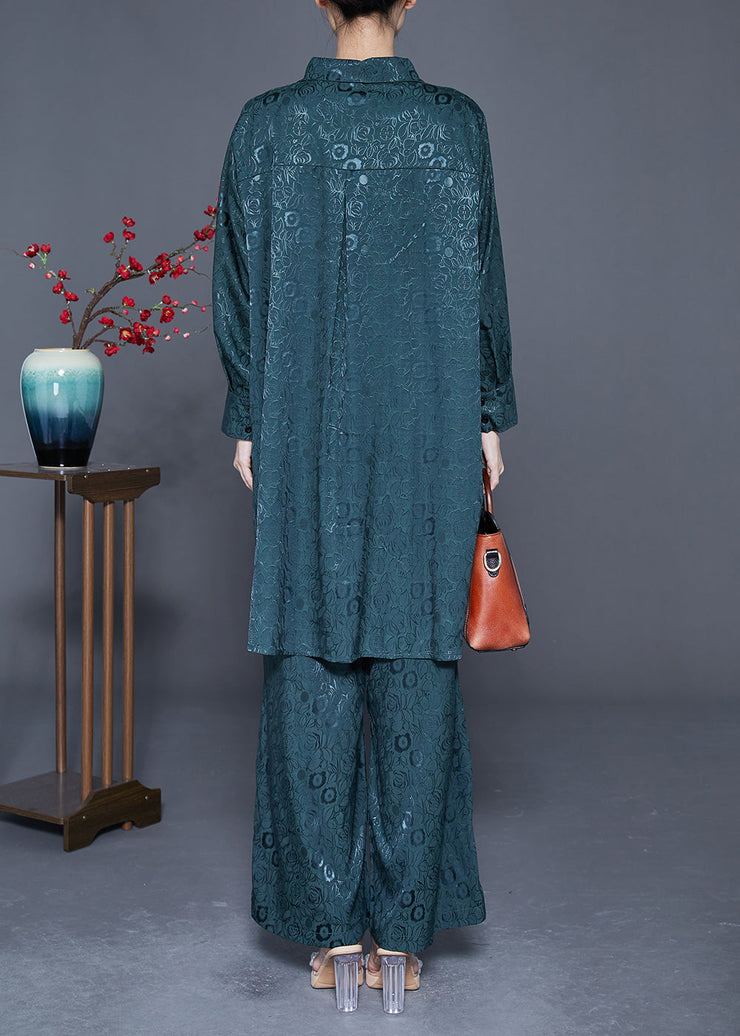 Stylish Green Oversized Print Silk Two Piece Set Women Clothing Spring
