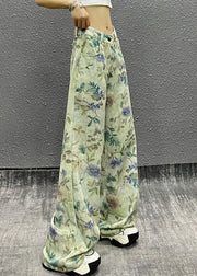 Stylish Green Print High Waist Denim Pants Summer