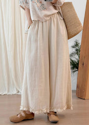 Stylish Green Ruffled Linen Wide Leg Pants Summer