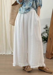 Stylish Green Ruffled Linen Wide Leg Pants Summer