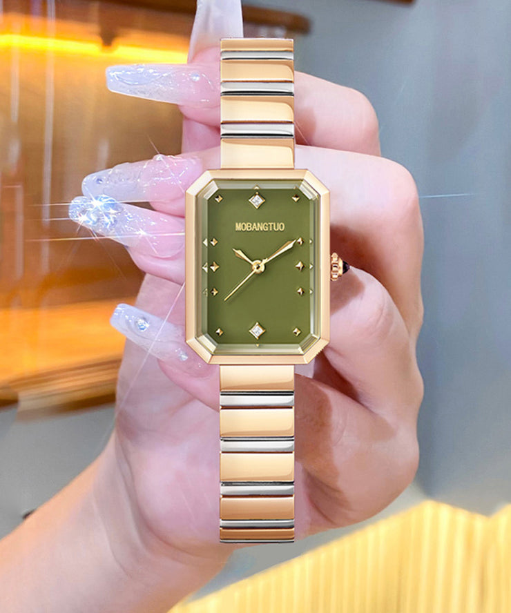 Stylish Green Stainless Steel Sapphire Crystal Square Watches