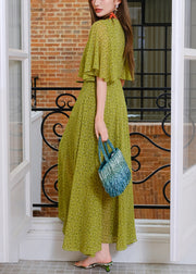 Stylish Green V Neck Print Sashes Chiffon Maxi Dresses Summer