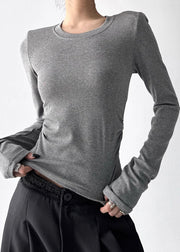 Stylish Grey Backless Patchwork Lace Tops Fall