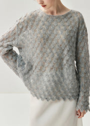 Stylish Grey Cozy Solid Wool Knit Sweaters Flare Sleeve