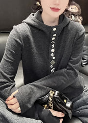 Stylish Grey Hooded Cotton Pullover Sweatshirt Spring