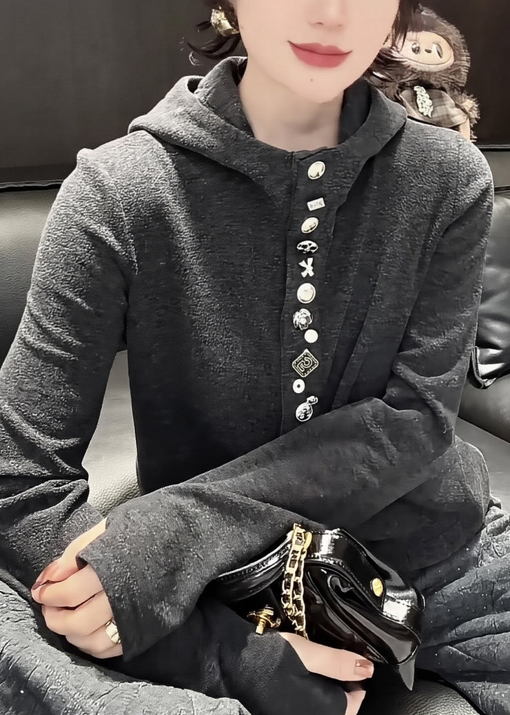 Stylish Grey Hooded Cotton Pullover Sweatshirt Spring