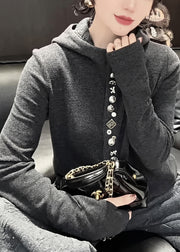 Stylish Grey Hooded Cotton Pullover Sweatshirt Spring