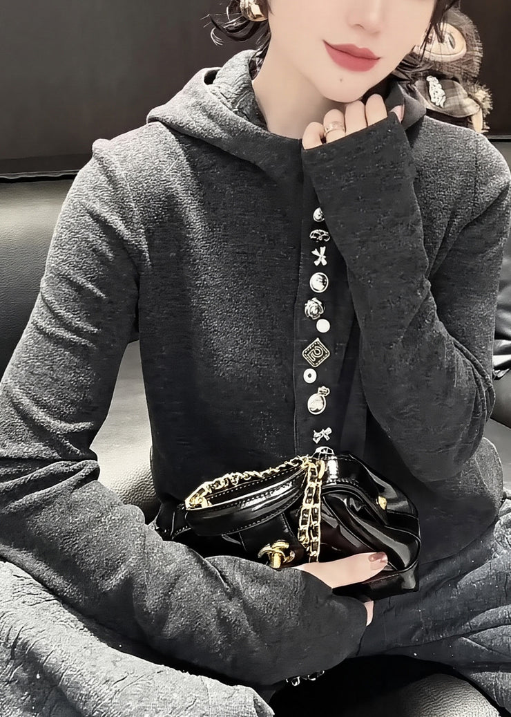 Stylish Grey Hooded Cotton Pullover Sweatshirt Spring