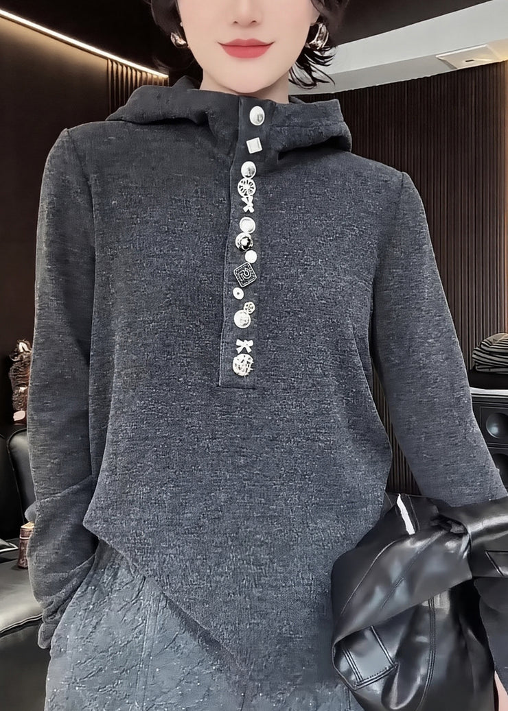 Stylish Grey Hooded Cotton Pullover Sweatshirt Spring