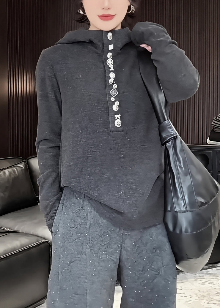 Stylish Grey Hooded Cotton Pullover Sweatshirt Spring