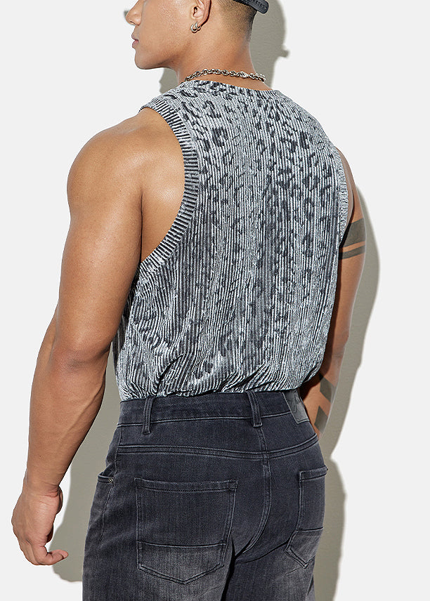 Stylish Grey Leopard Cozy Silk Velour Mens Tank Sleeveless