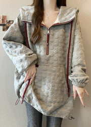 Stylish Grey Oversized Drawstring Cotton Hoodies Sweatshirts Fall