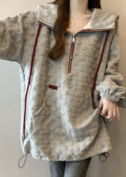 Stylish Grey Oversized Drawstring Cotton Hoodies Sweatshirts Fall