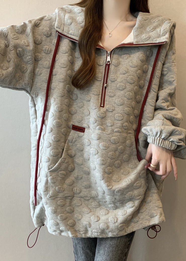 Stylish Grey Oversized Drawstring Cotton Hoodies Sweatshirts Fall