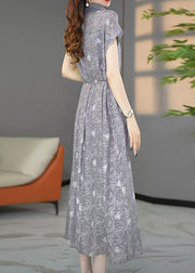 Stylish Grey Oversized Print Chiffon Maxi Dresses Summer