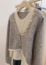 Stylish Grey Pearl False Two Pieces Knit Sweaters Spring