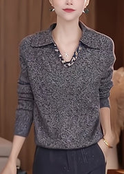Stylish Grey Peter Pan Collar Patchwork Thick Cotton Knit Sweaters Fall