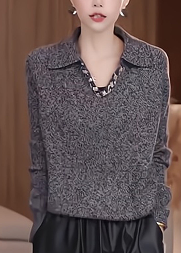 Stylish Grey Peter Pan Collar Patchwork Thick Cotton Knit Sweaters Fall