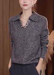 Stylish Grey Peter Pan Collar Patchwork Thick Cotton Knit Sweaters Fall