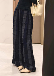 Stylish Grey Tasseled Striped Cotton Pants Fall