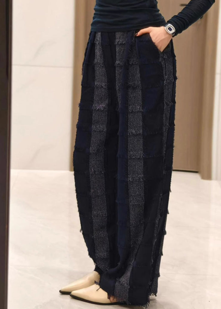 Stylish Grey Tasseled Striped Cotton Pants Fall