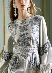 Stylish Grey Tunic Print Silk Work Dress Spring
