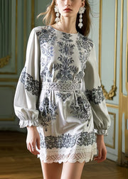 Stylish Grey Tunic Print Silk Work Dress Spring