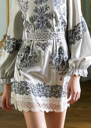 Stylish Grey Tunic Print Silk Work Dress Spring