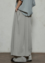 Stylish Grey Wrinkled Pockets Cotton Pants Skirt Summer
