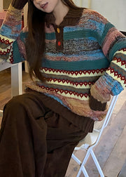 Stylish Hign Neck Striped Knit Short Sweater Winter