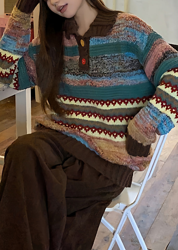 Stylish Hign Neck Striped Knit Short Sweater Winter