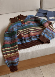 Stylish Hign Neck Striped Knit Short Sweater Winter