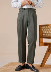 Stylish Jungle Green Pockets Solid Spandex Men Straight Pants Fall