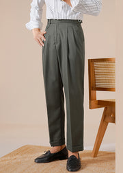 Stylish Jungle Green Pockets Solid Spandex Men Straight Pants Fall