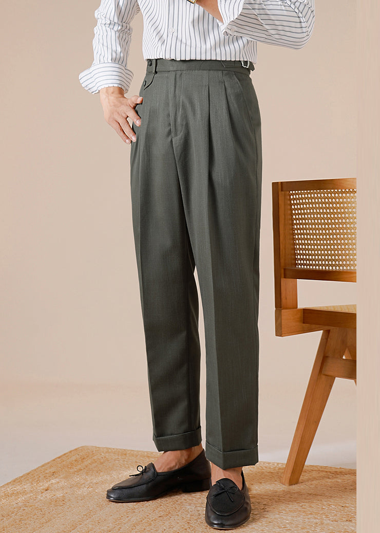 Stylish Jungle Green Pockets Solid Spandex Men Straight Pants Fall