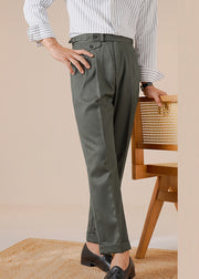 Stylish Jungle Green Pockets Solid Spandex Men Straight Pants Fall
