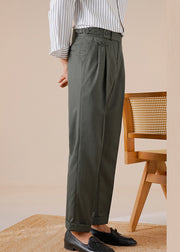 Stylish Jungle Green Pockets Solid Spandex Men Straight Pants Fall