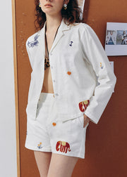 Stylish Khaki Embroidered Cotton Two Pieces Set Summer