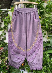 Stylish Khaki Embroidered Ruffled Pockets Corduroy Harem Pants