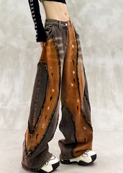 Stylish Khaki Oversized Patchwork Denim Pants Trousers Spring